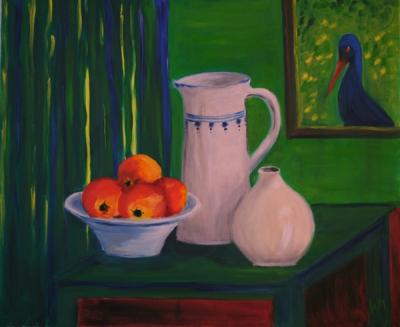 Stilleben mit blauem Vogel